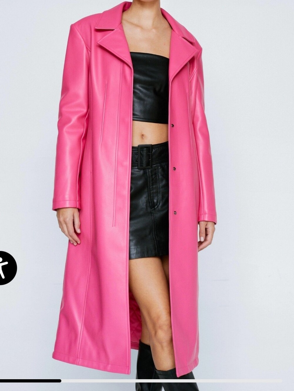 Nasty Gal Hot Pink Premium  Faux-Leather Long Trench Coat With Pockets Size 4